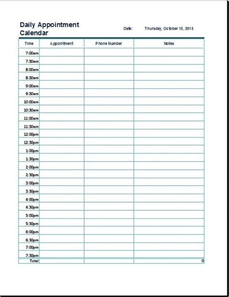 15 Minute Increments Schedule Printable 24 Hours Example Calendar