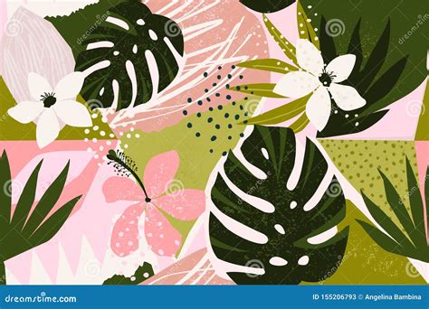 Collage Contemporary Floral Seamless Pattern Modern Exotic Jungle