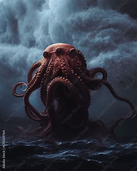 Kraken Scary Giant Squid Octopus With Dark Eyes Sea Giant Ocean