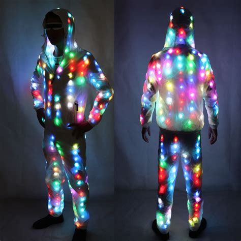 led party clothes colorful glowing casual top flashing lights jacket coat pants costumes set