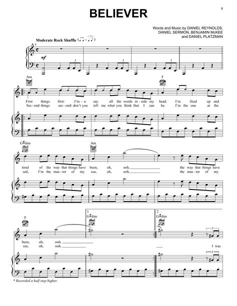 Imagine Dragons Believer Sheet Music Notes Chords Piano Vocal