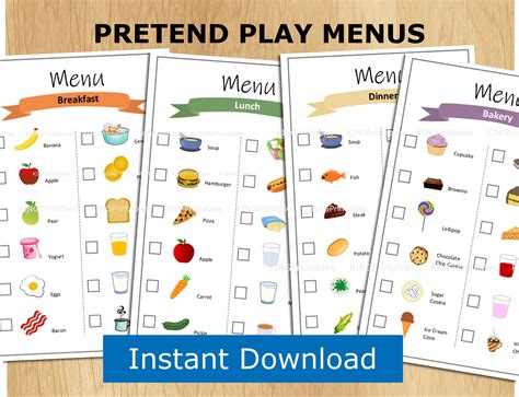 Printable Pretend Play Restaurant Menus Preschool Kids Etsy