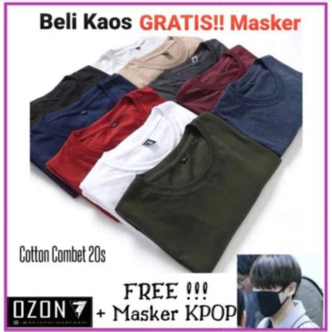 Jual Baju Kaos Polos REAL COTTON COMBET 24s GRATIS MASKER Kain Wajah