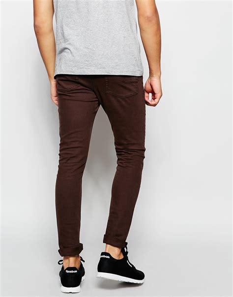 Lyst Asos Super Skinny Jeans In Dark Brown In Brown For Men