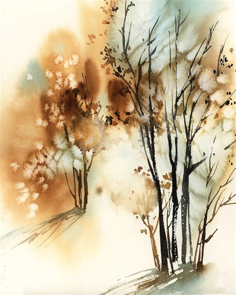 Trees Loose Style Painting Wall Fine Art Print Watercolor Etsy
