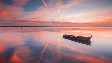 Lakeside 4k Wallpaper Pink Sky Sunset Minimal Art Gradient Images