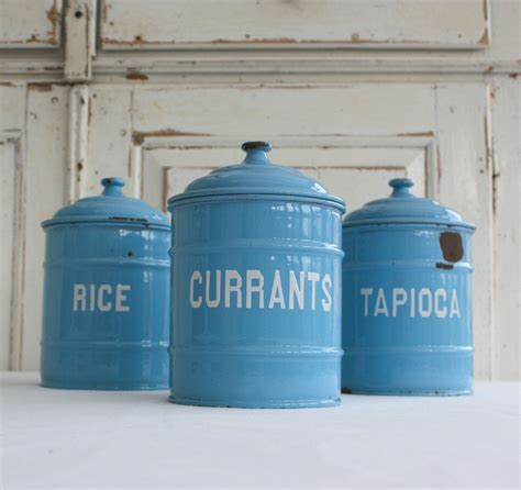 Blue And White Enamel Canisters English Enamelware Set Of Etsy Uk