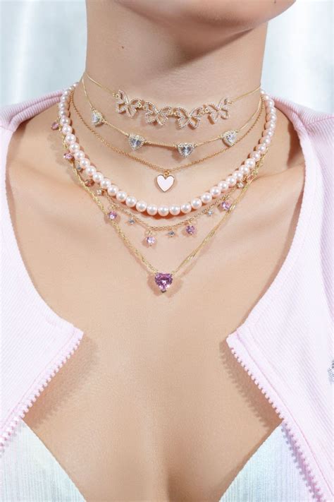 Classic Pink Pearl 925 Necklace In 2021 Pink Choker Necklace Pink