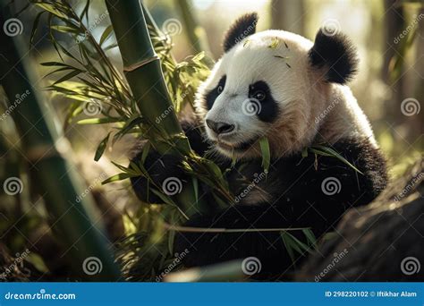 Giant Panda In Bamboo Forest Chengdu China A Panda Chewing On Bamboo