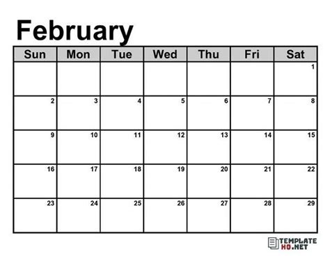 February Monthly Calendar Template Calendar Template Monthly