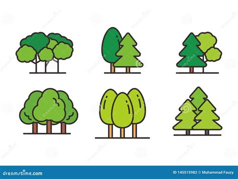 Set Of Forest Icon With Outline Style Forest Icon Vector Illustration