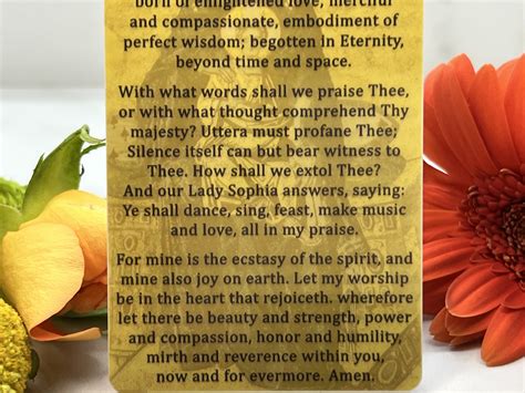 Gnostic Holy Sophia Prayer Card Recite Before Meditation H