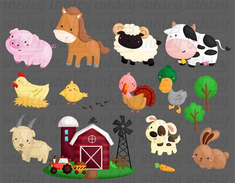 Farm Animal Clipart Cute Animal Clip Art Cow And Sheep Etsy