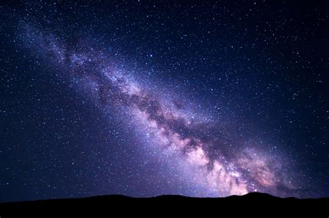 Landscape With Milky Way Night Starry Sky Universe Stock Photo