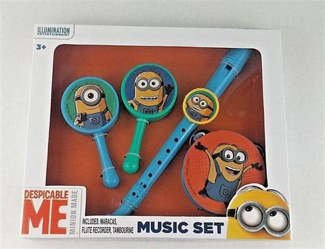New Despicable Me Minions Boxed Music Set 4 Pc Maracas Tambourine