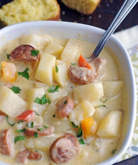 Slow Cooker Cheesy Smoked Sausage Potato Soup Recipe Slow Cooker