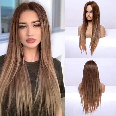 24inch Ombre Blonde Honey Straight Middle Part Heat Resistant Synthetic
