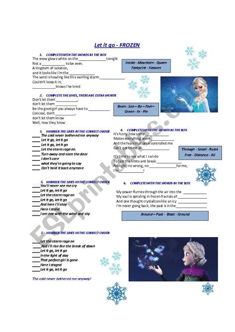 Frozen Let It Go Esl Worksheet By Generallaton