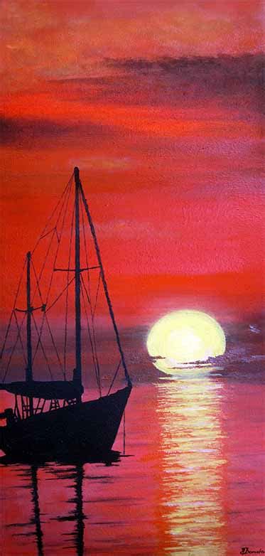 The Sunset Sailboat Elena Bondar Oil On Canvas