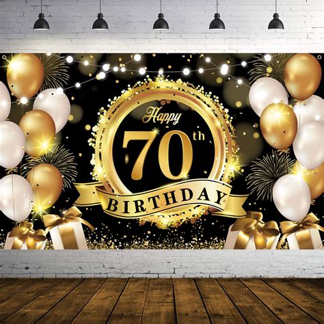 Buy 70th Birthday Decoration Banner 70th Black Gold Birthday Backdrop