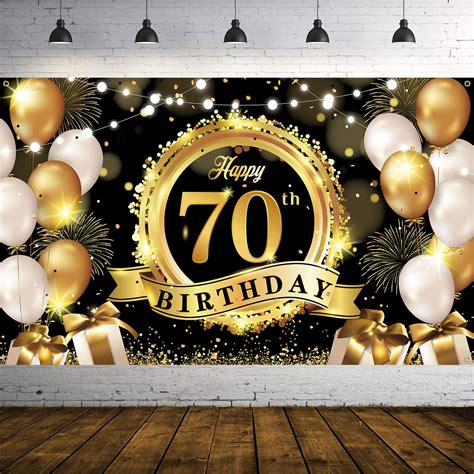Buy 70th Birthday Decoration Banner, 70th Black Gold Birthday Backdrop