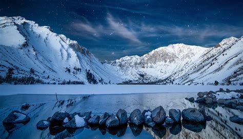 1336x768 Snowy Mountains At Starry Night Hd Laptop Wallpaper Hd Nature