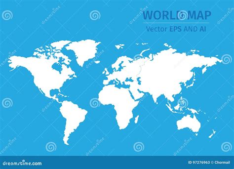 Vector White World Map On Blue Background Stock Illustration