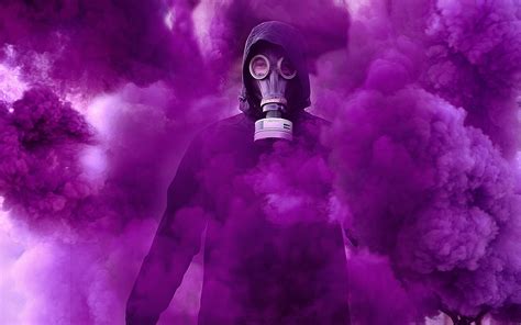 Gas Mask Wallpaper 4k Hoodie Person In Black Purple