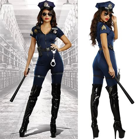 policewoman uniform temptation cosplay uniforms jumpsuit and hat women set halloween sexy