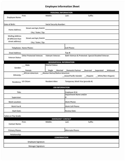 Personal Information Sheet Free Printable Documents Riset