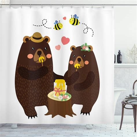 Bear Shower Curtain Forest Party With Grizzly Bears And Bees Having