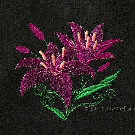Lilies Machine Embroidery Design For Jacket Lilies Pattern Pes Hus Vp3