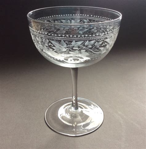 Antique Champagne Glasses With Vine Engraved Decoration C1880