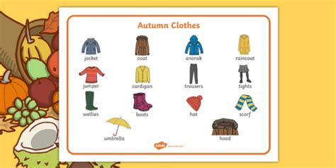Are a fundamental part of one's wardrobe. Autumn Clothes Word Mat