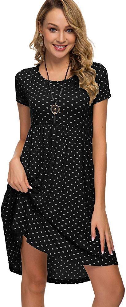 women s short sleeve flare midi dress summer loose casual swing dress with pockets in dot and