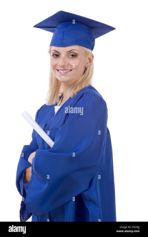 Young Female In Graduation Gown Holding Her Diploma Stock Photo Alamy