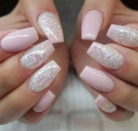 Picture Of Pink And Pink Glitter Coffin Nails For A Cute Glam Look