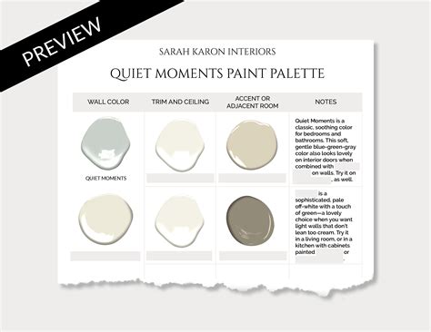 Benjamin Moore Quiet Moments Palette Interior Design Color Etsy