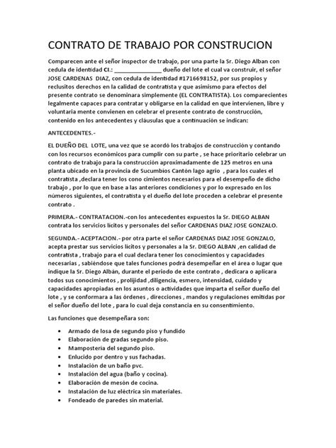 Contrato De Trabajo Por Construcion Emma Pdf