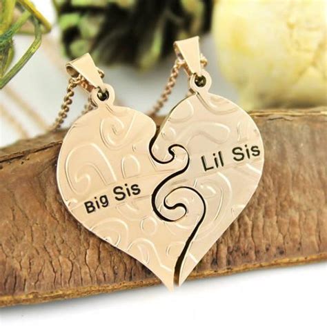 sister necklace big sis and lil sis sister gold tone necklace heart necklaces set 2pcs sister
