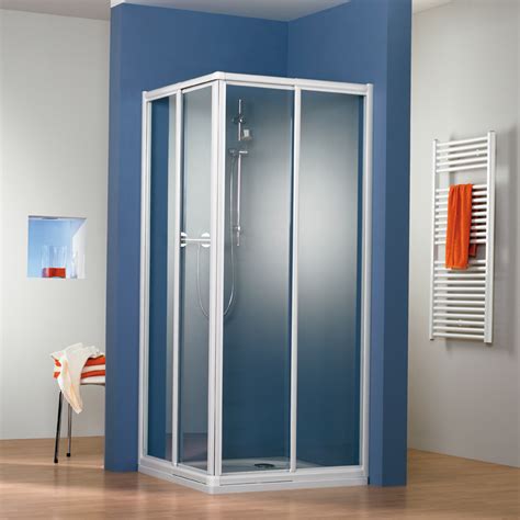 5mm einscheibensicherheitsglas inklusive stabilisationsbügel, montage rechts oder links geeigenet für montage auf duschbecken 800x800 mm. HSK Duschkabine - Eckeinstieg, 4 teilig - Prima, 220080