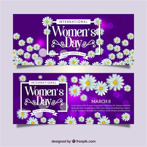 Free Vector Purple Banners With Realistic Daisies For Women S Day