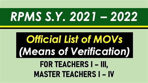 Rpms Official And Complete List Of Movs For Teachers I Iii And Master