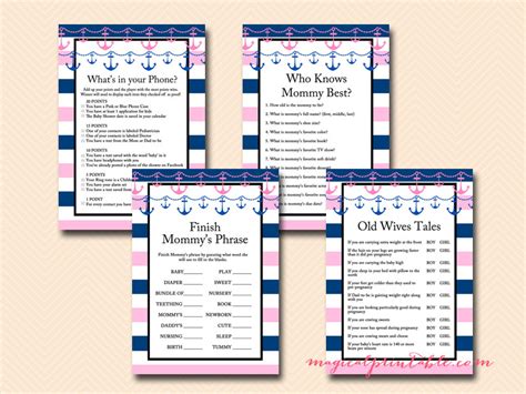 Pink Girl Nautical Baby Shower Game Pack Tlc80 Magical Printable