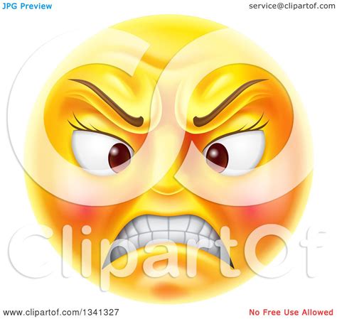 Clipart Of A 3d Angry Yellow Female Smiley Emoji Emoticon Face