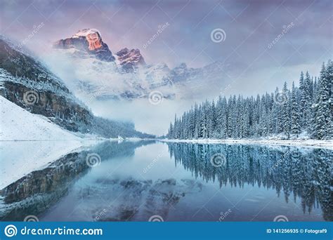 First Snow Morning At Moraine Lake In Banff National Park Alberta