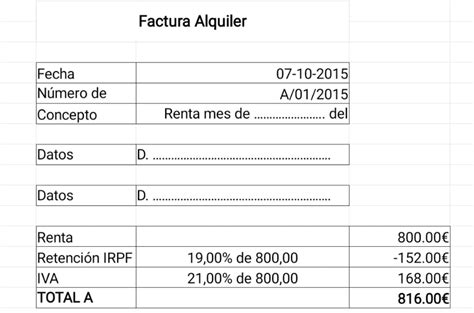 Plantilla Excel Factura De Alquiler Para Local Descargar Gratis