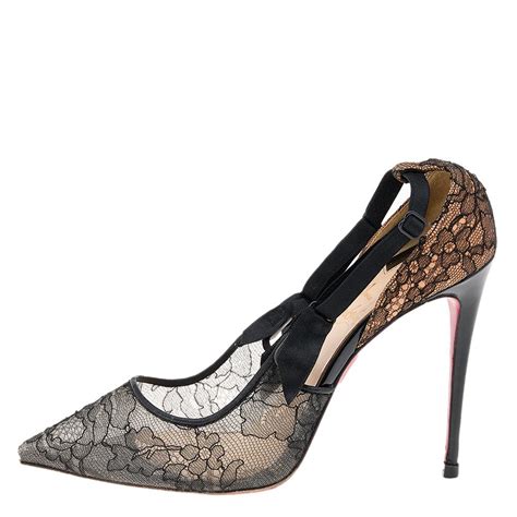Christian Louboutin Black Lace And Satin Hot Jeanbi 100 Pointed Pumps Size 37 5 For Sale At 1stdibs