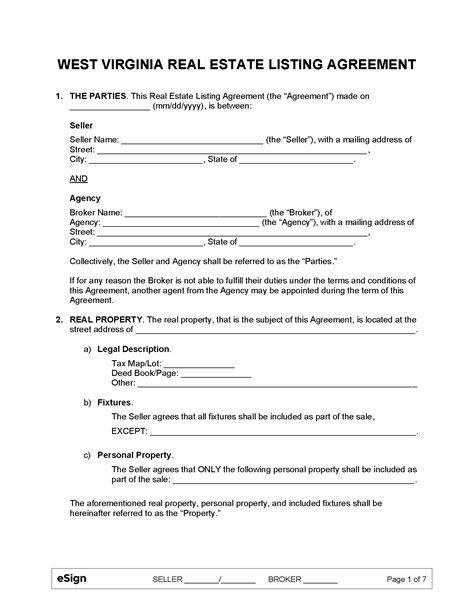 Free West Virginia Real Estate Listing Agreement | PDF | Word