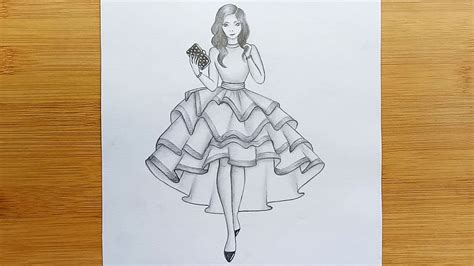 How To Draw A Girl Beautiful Dress Pencil Sketch For Beginner
